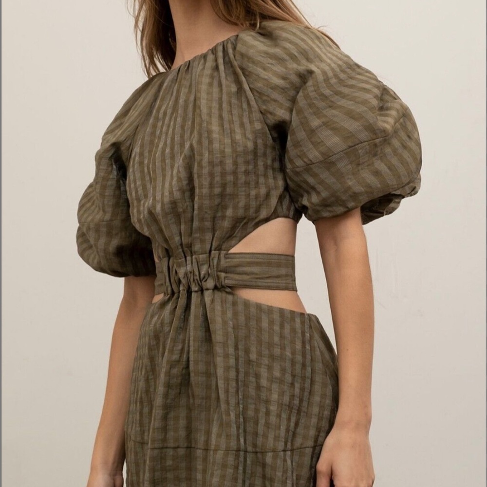 Balloon sleeve mini dress with cutout back tie